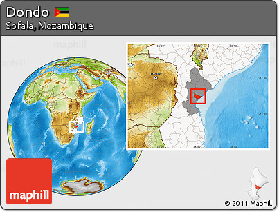 Physical Location Map of Dondo, highlighted country, highlighted parent region