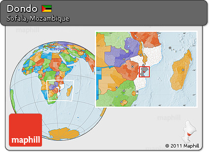 Political Location Map of Dondo, highlighted country, highlighted parent region, within the entire country