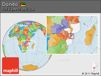 Political Location Map of Dondo, highlighted country, highlighted parent region, within the entire country