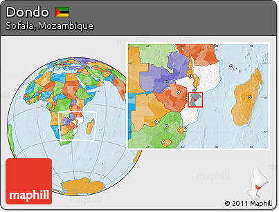 Political Location Map of Dondo, highlighted country, highlighted parent region, within the entire country