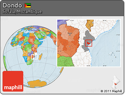 Political Location Map of Dondo, highlighted country, highlighted parent region