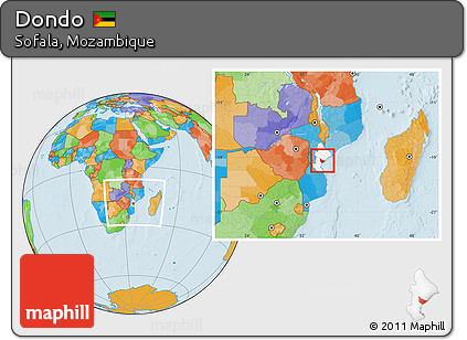 Political Location Map of Dondo, highlighted parent region, within the entire country