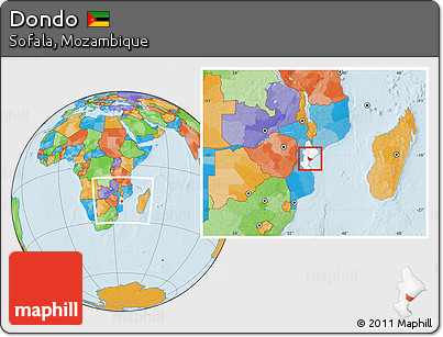 Political Location Map of Dondo, highlighted parent region, within the entire country