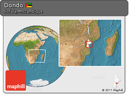 Satellite Location Map of Dondo, highlighted parent region, within the entire country
