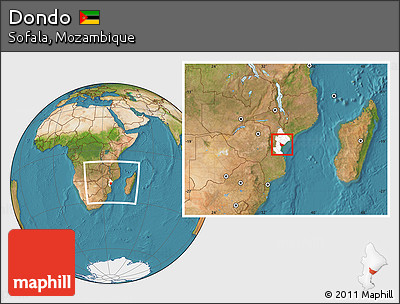 Satellite Location Map of Dondo, highlighted parent region, within the entire country