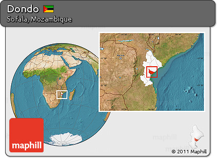 Satellite Location Map of Dondo, highlighted parent region