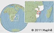 Savanna Style Location Map of Dondo, highlighted country, within the entire country, hill shading