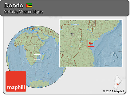 Savanna Style Location Map of Dondo, hill shading