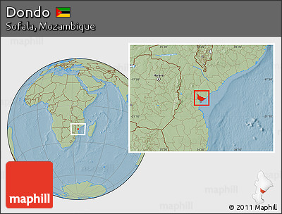 Savanna Style Location Map of Dondo, hill shading