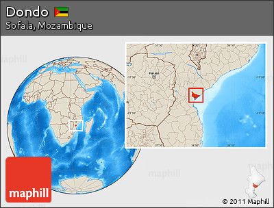 Shaded Relief Location Map of Dondo