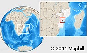 Shaded Relief Location Map of Dondo, highlighted country, within the entire country