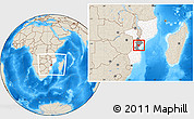 Shaded Relief Location Map of Dondo, highlighted country, highlighted parent region, within the entire country