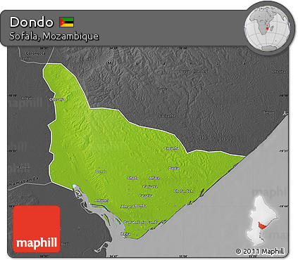 Physical Map of Dondo, darken, desaturated