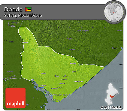 Physical Map of Dondo, darken