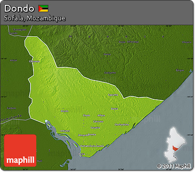 Physical Map of Dondo, darken