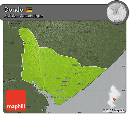 Physical Map of Dondo, darken, semi-desaturated