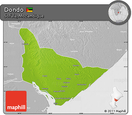 Physical Map of Dondo, lighten, desaturated