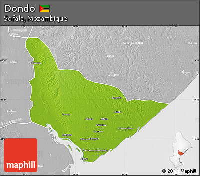 Physical Map of Dondo, lighten, desaturated