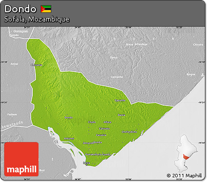 Physical Map of Dondo, lighten, desaturated