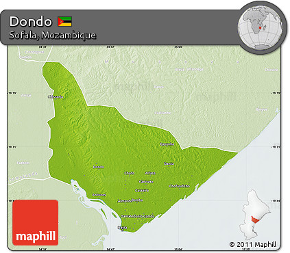 Physical Map of Dondo, lighten
