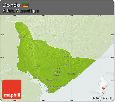 Physical Map of Dondo, lighten