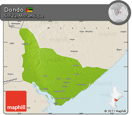 Physical Map of Dondo, shaded relief outside