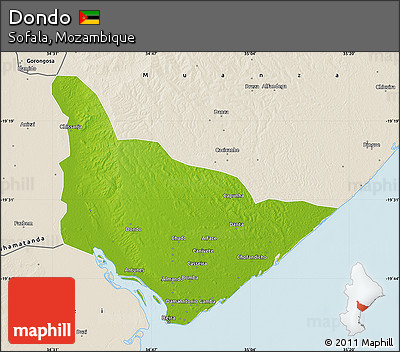 Physical Map of Dondo, shaded relief outside