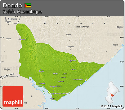 Physical Map of Dondo, shaded relief outside