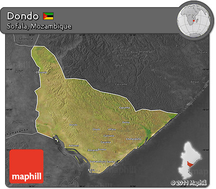 Satellite Map of Dondo, darken, desaturated
