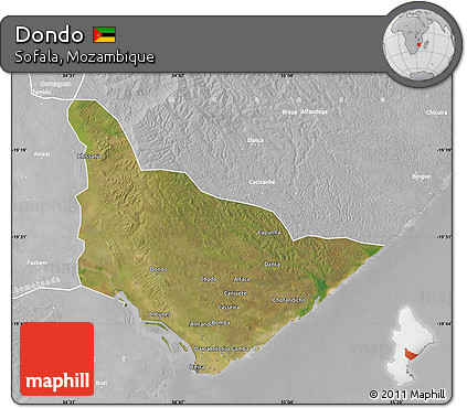Satellite Map of Dondo, lighten, desaturated