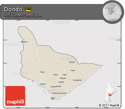 Shaded Relief Map of Dondo, cropped outside