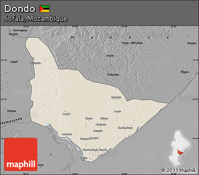 Shaded Relief Map of Dondo, darken, desaturated