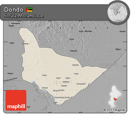 Shaded Relief Map of Dondo, darken, desaturated