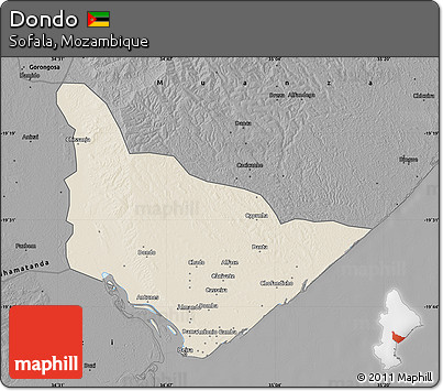 Shaded Relief Map of Dondo, darken, desaturated