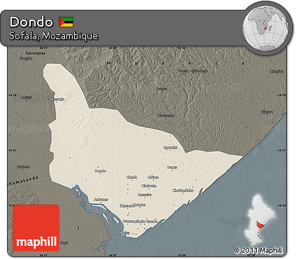 Shaded Relief Map of Dondo, darken