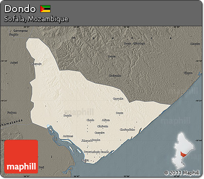 Shaded Relief Map of Dondo, darken