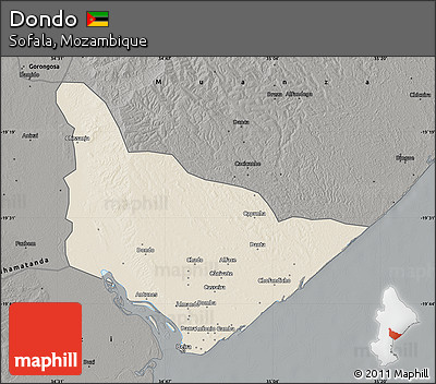 Shaded Relief Map of Dondo, darken, semi-desaturated