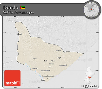 Shaded Relief Map of Dondo, lighten, desaturated