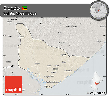 Shaded Relief Map of Dondo, semi-desaturated