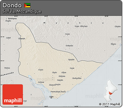 Shaded Relief Map of Dondo, semi-desaturated