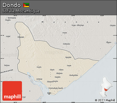 Shaded Relief Map of Dondo, semi-desaturated