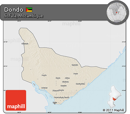 Shaded Relief Map of Dondo, single color outside