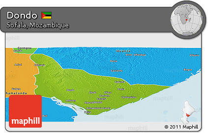 Physical Panoramic Map of Dondo, political outside