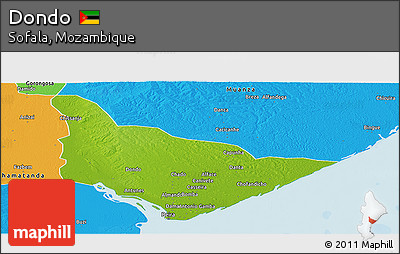 Physical Panoramic Map of Dondo, political outside