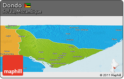 Physical Panoramic Map of Dondo, political outside