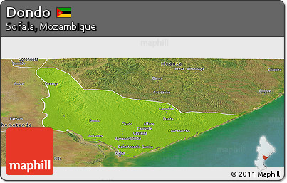 Physical Panoramic Map of Dondo, satellite outside