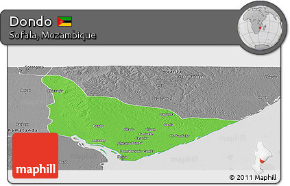Political Panoramic Map of Dondo, desaturated