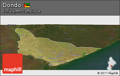 Satellite Panoramic Map of Dondo, darken
