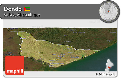 Satellite Panoramic Map of Dondo, darken