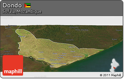Satellite Panoramic Map of Dondo, darken